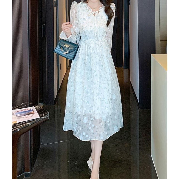 花柄ワンピ シフォン 透け感[品番：JSFW0013479]｜JS FASHION