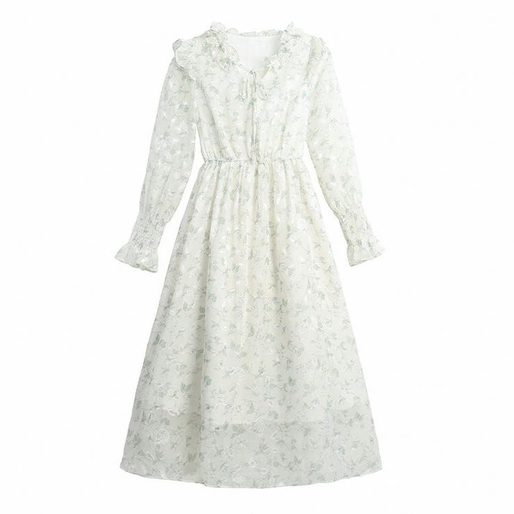 オシャレ 花柄 ワンピース シフォン 花柄ワンピ シフォン 透け感[品番：JSFW0013479]｜JS FASHION