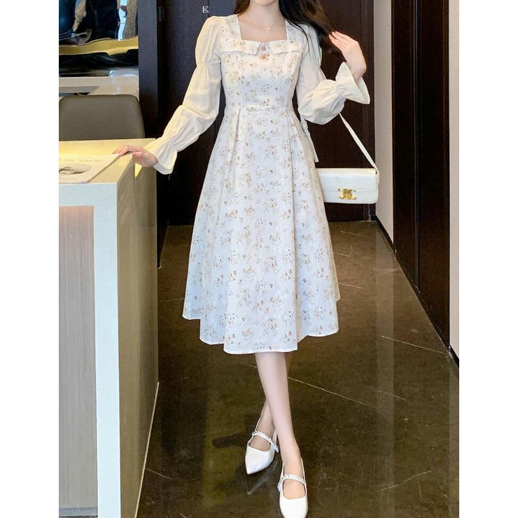 花柄ワンピ 全2色 スクエアネック[品番：JSFW0013480]｜JS