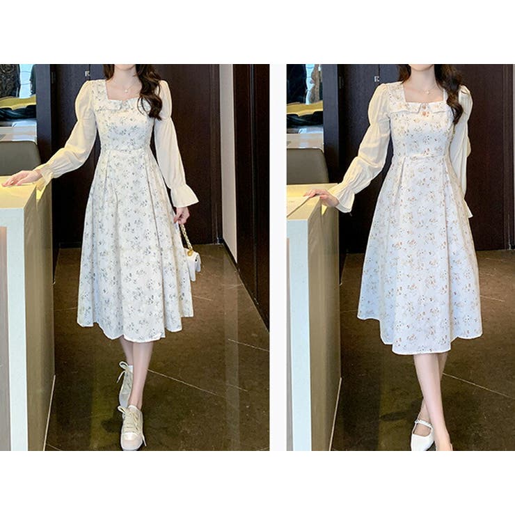 花柄ワンピ 全2色 スクエアネック[品番：JSFW0013480]｜JS