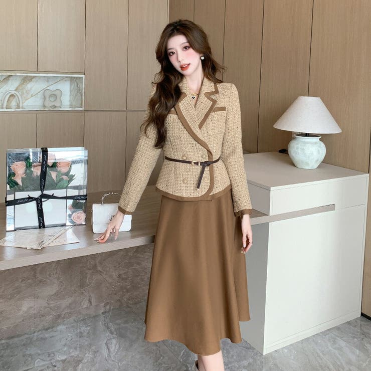 セットアップ ツイードジャケット ロングスカート[品番