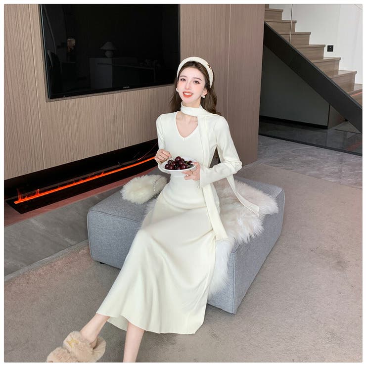 ニットワンピース 全4色 Vネック[品番：JSFW0012669]｜JS FASHION