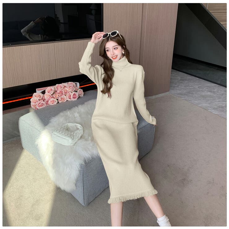 ❤️25新作 新品♡ SelfPortrait 白ニットロングワンピース