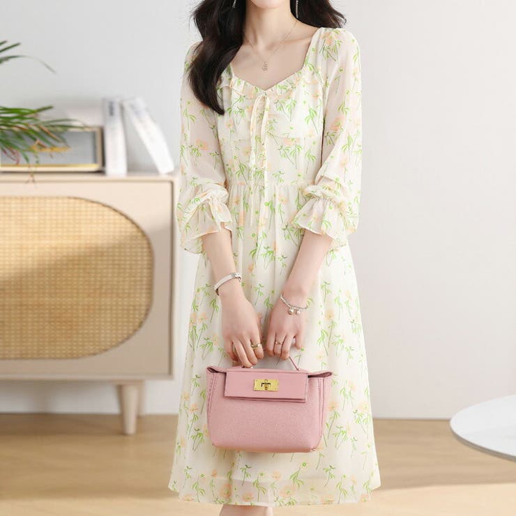 花柄ワンピース シフォン フリル | JS FASHION | 詳細画像1 