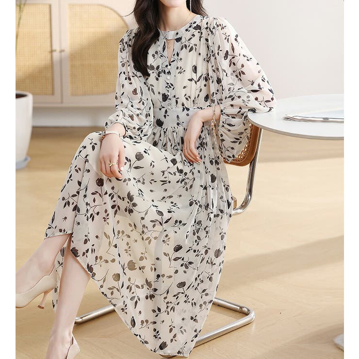 春早割 花柄ワンピース Aライン[品番：JSFW0012739]｜JS シフォン ワンピース