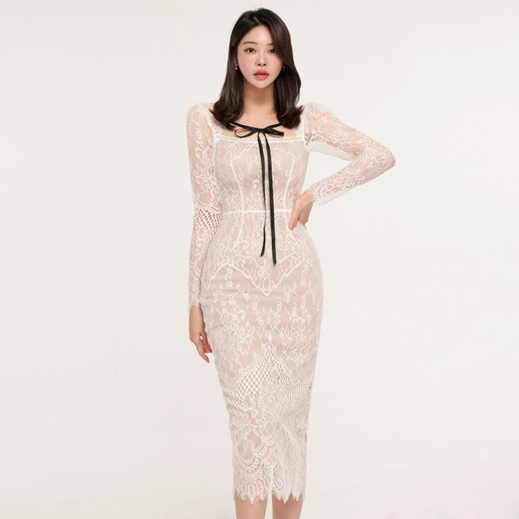 レースワンピース タイトワンピ フロントリボン | JS FASHION | 詳細画像1 
