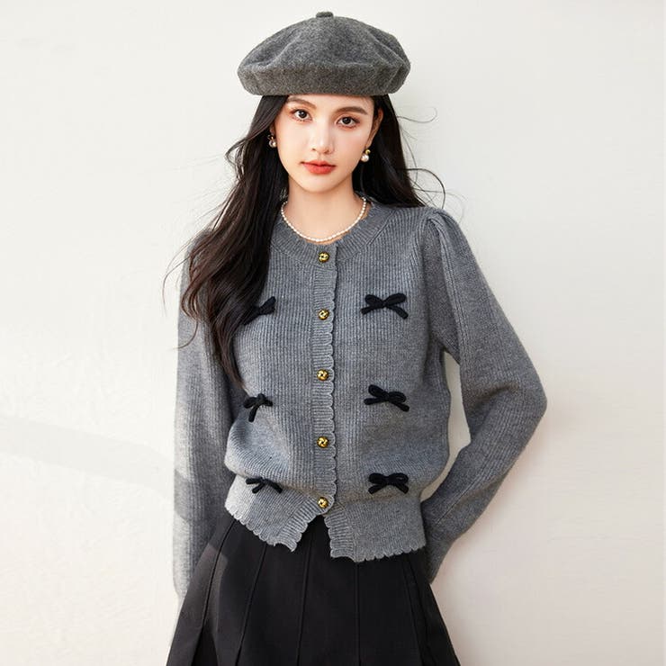 ニットカーディガン リボン クルーネック | JS FASHION | 詳細画像1 