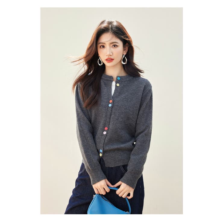 F i.n.t - DIDDI MODA ねこモチーフ クルーネック ニット カーディガン F i.n.t - DIDDI MODA ねこモチーフ クルーネック ニット