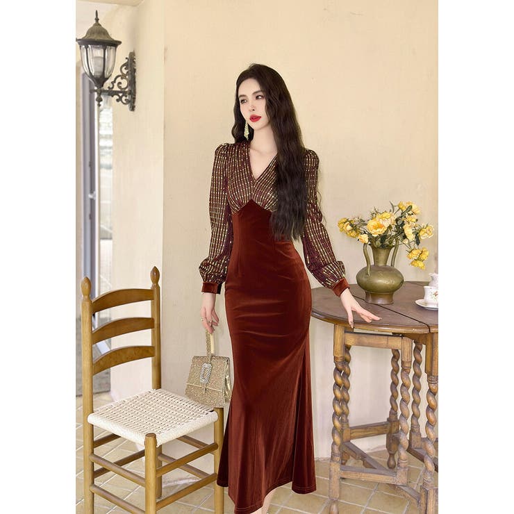 ベロア ワンピース 全3色[品番：JSFW0014391]｜JS FASHION（ジェーエス