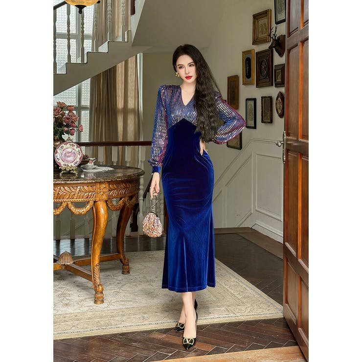 ベロア ワンピース 全3色[品番：JSFW0014391]｜JS FASHION（ジェーエス