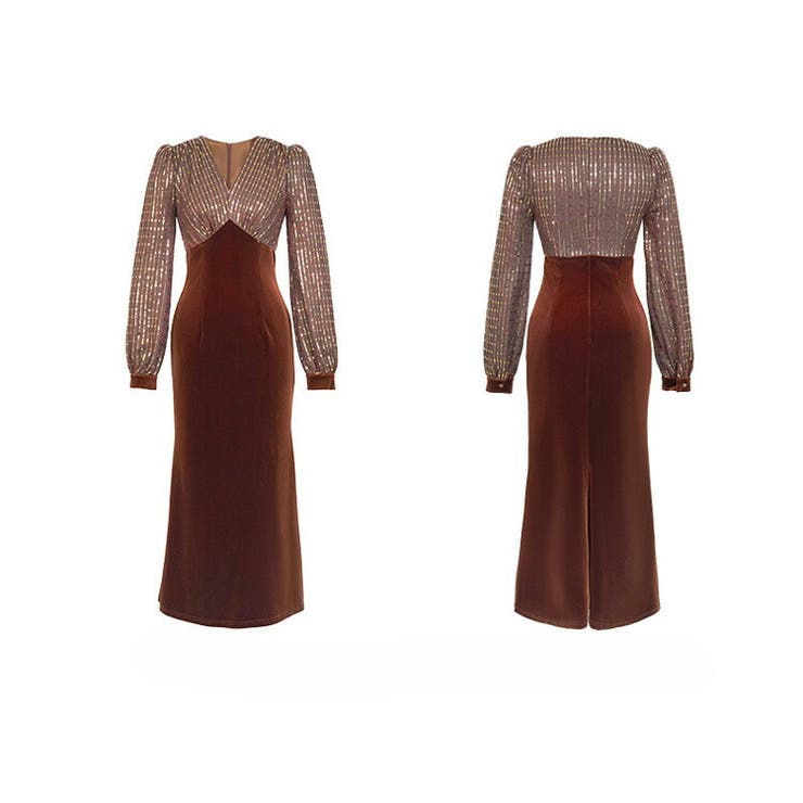 美品✨エーシーケーエー マキシ丈 ベロア ロングワンピース 襟レース