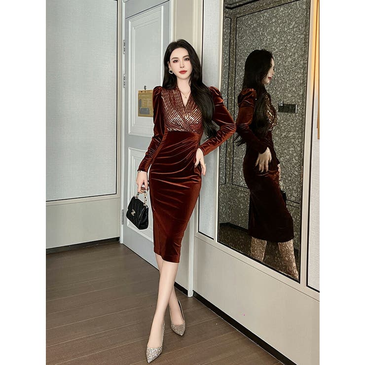 ベロア ワンピース 全2色[品番：JSFW0014399]｜JS FASHION