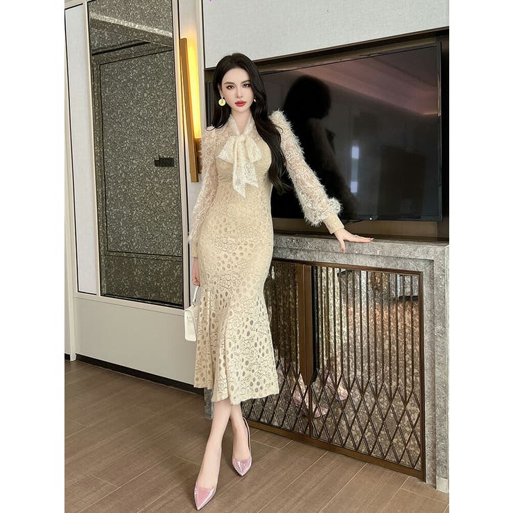 マーメイドワンピース 起毛 花柄ワンピ | JS FASHION | 詳細画像5 