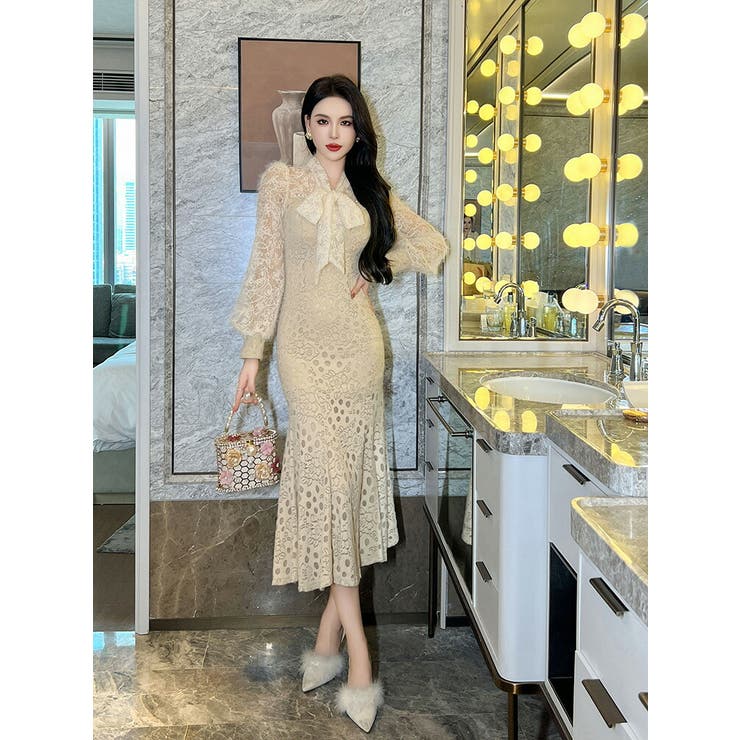 マーメイドワンピース 起毛 花柄ワンピ | JS FASHION | 詳細画像6 