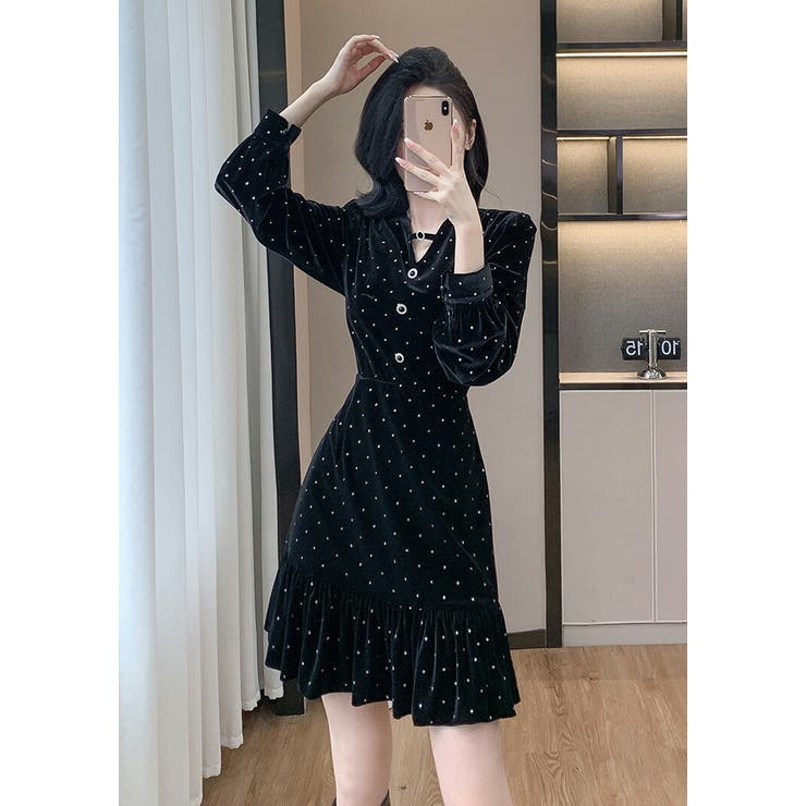 パーティードレス ベロアワンピ ドット風 | JS FASHION | 詳細画像9 