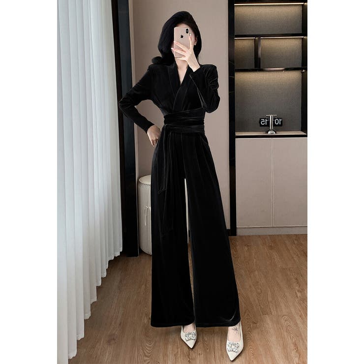 ベロア パンツドレス 全2色 r-3891 パンツドレス 全2色 ベロア[品番：JSFW0014373]｜JS FASHION