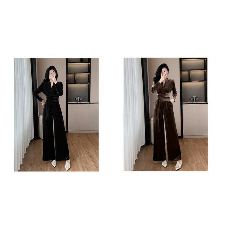 ベロア パンツドレス 全2色 r-3891 パンツドレス 全2色 ベロア[品番：JSFW0014373]｜JS FASHION