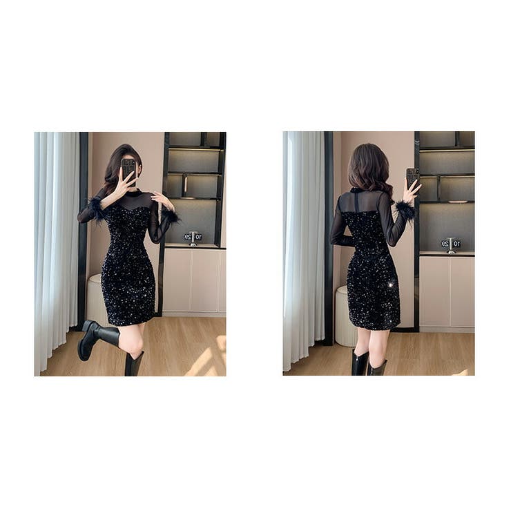 パーティードレス スパンコール ハイネック[品番:JSFW0014413 パーティードレス スパンコール ハイネック[品番:JSFW0014413