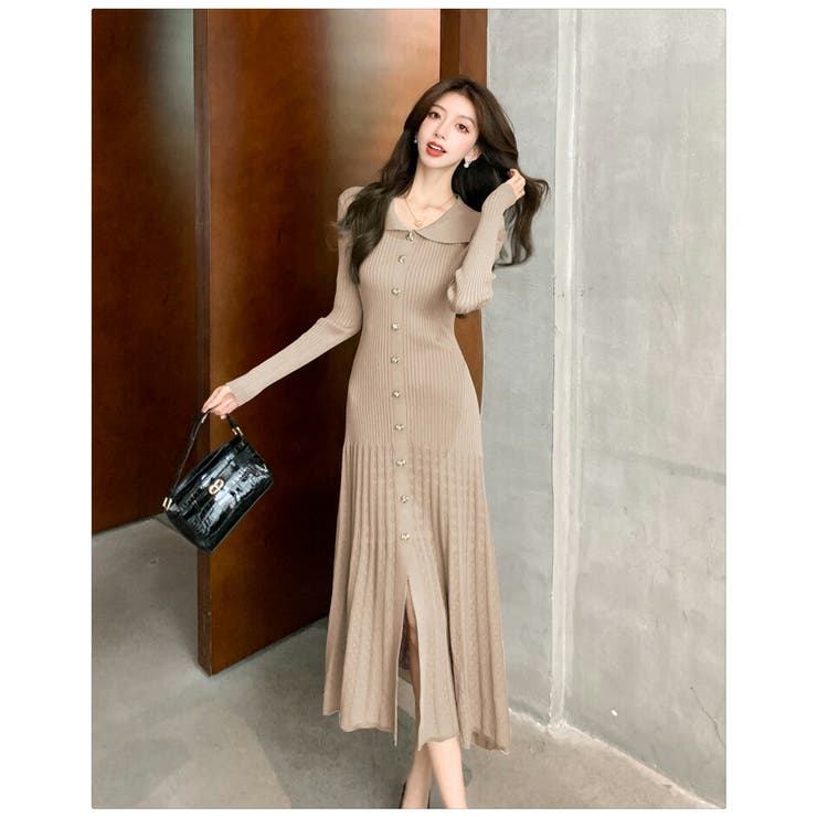 リブニットワンピース 全4色 襟付き | JS FASHION | 詳細画像9