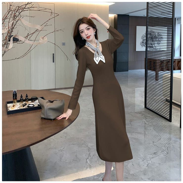 ニットワンピース スカーフ付き 全4色[品番：JSFW0014511]｜JS  FASHION（ジェーエスファッション）のレディースファッション通販｜SHOPLIST（ショップリスト）