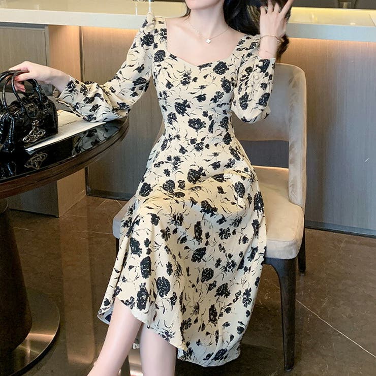 花柄ワンピース 長袖 薄手[品番：JSFW0014379]｜JS FASHION