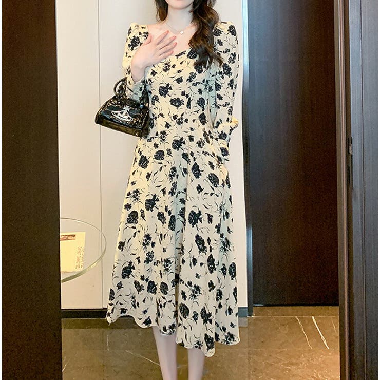 花柄ワンピース 長袖 薄手[品番：JSFW0014379]｜JS FASHION