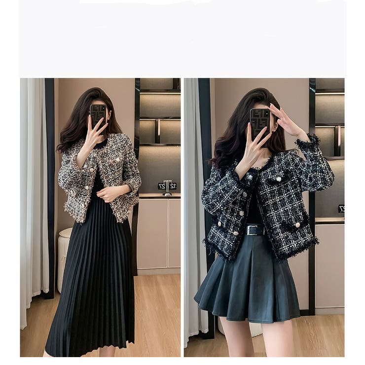 ツイードジャケット 全2色 ノーカラー[品番：JSFW0014438]｜JS FASHION