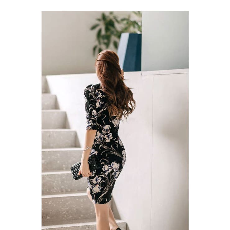 A　　　ローズ　花柄　カシュクール　タイト　ワンピース DRESS+ ワンピース Aライン フレアワンピース 春 夏 花柄