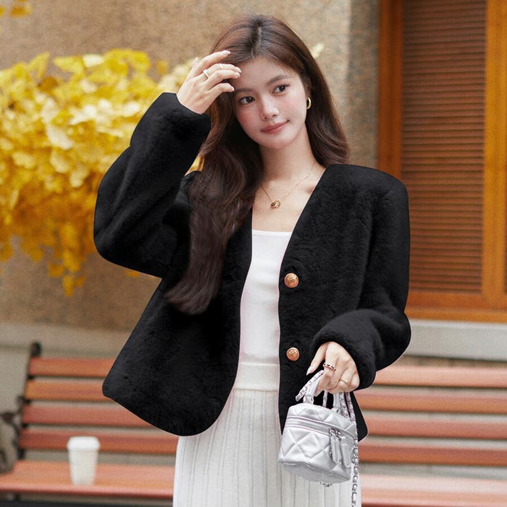 Desir et Raison オリジナルボタンファーコート Desir et Raison オリジナルゴールドボタンファーコート フェイク