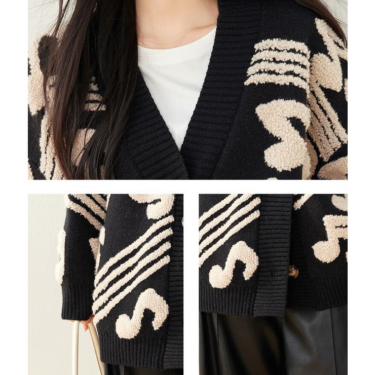 【SEAL限定商品】 ニットカーディガン Vネック[品番：JSFW0014561]｜JS 音符柄 トップス