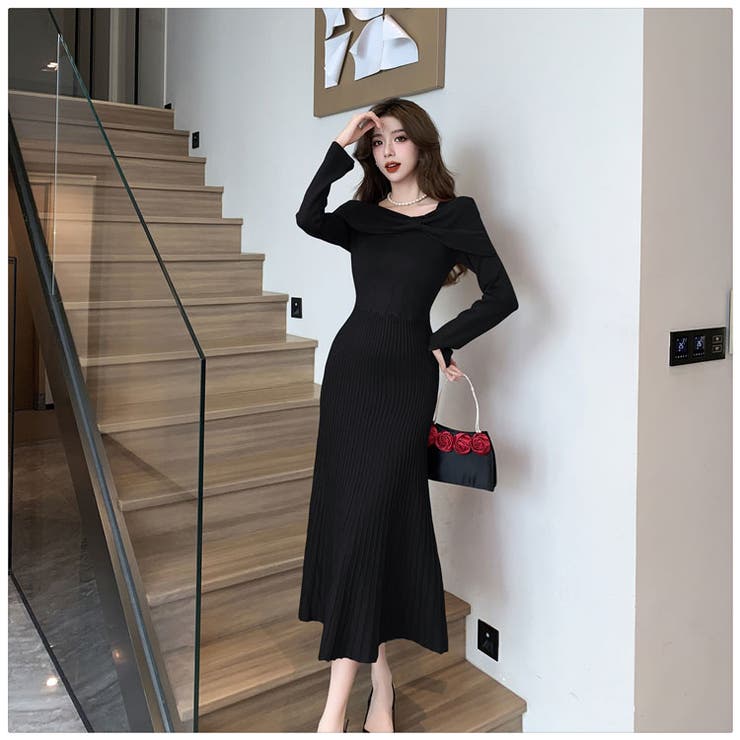 KOEISTORE ワンピース レディース 春 夏 春夏 黒 ニットワンピ