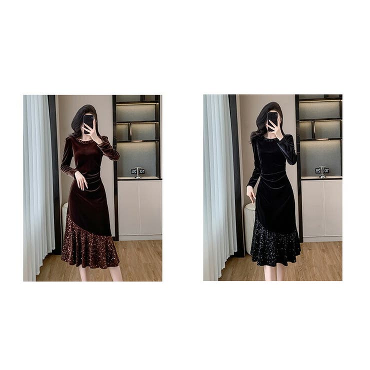 パーティードレス 全2色 ベロアワンピース[品番：JSFW0014575]｜JS