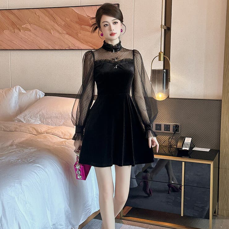 パーティードレス ブラックワンピース ベロアワンピース[品番：JSFW0014648]｜JS  FASHION（ジェーエスファッション）のレディースファッション通販｜SHOPLIST（ショップリスト）