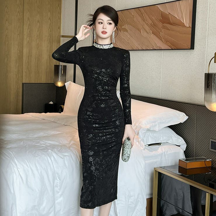 イブニングドレス ロングドレス ブラック ブラック LLサイズ ロング