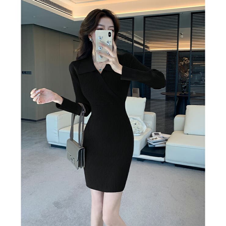 カシュクール ニットワンピース ミニ丈[品番：JSFW0014654]｜JS