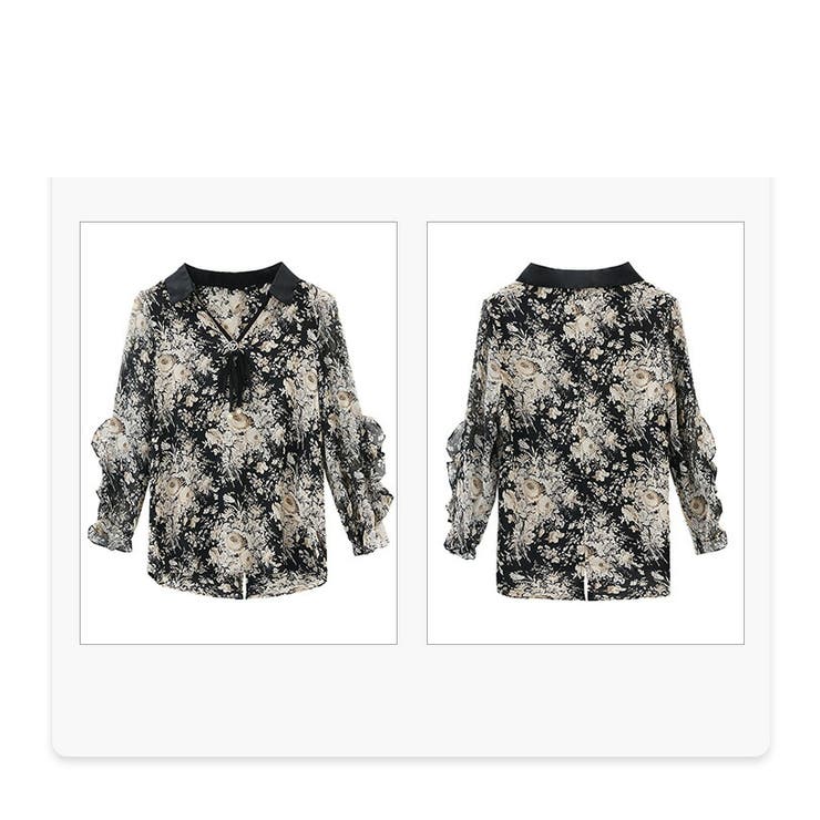 花柄ブラウス 七分袖 シースルー[品番：JSFW0013243]｜JS FASHION