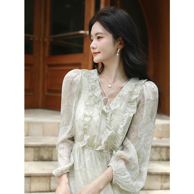 花柄ワンピ シフォン シースルー[品番：JSFW0012924]｜JS FASHION
