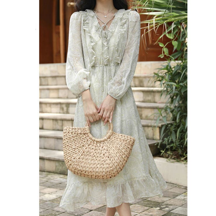 花柄ワンピ シフォン シースルー[品番：JSFW0012924]｜JS FASHION