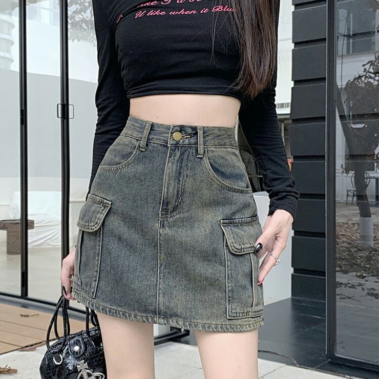 まとめ買いでお得 デニムスカート カーゴスカート ミニスカート[品番：JSFW0012888 スカート