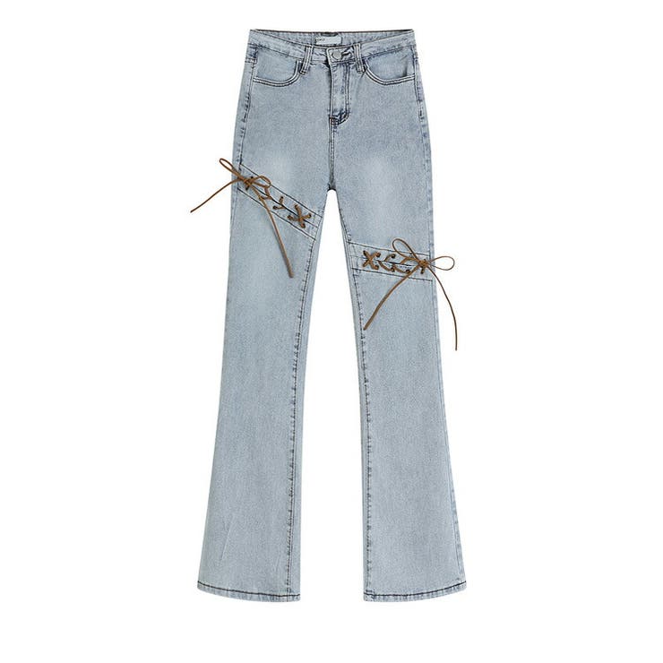 ブーツカット デニムパンツ レースアップデザイン[品番:JSFW0012966 ブーツカット デニムパンツ レースアップデザイン[品番:JSFW0012966