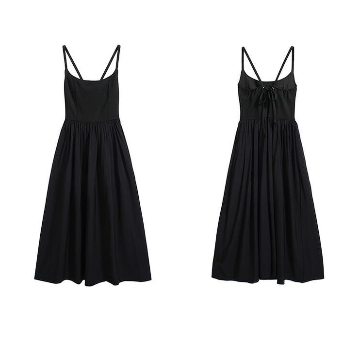 CARVEN ワンピース　バックリボン　黒 ふくれジャガードバックリボンミニキャミワンピース[kz409