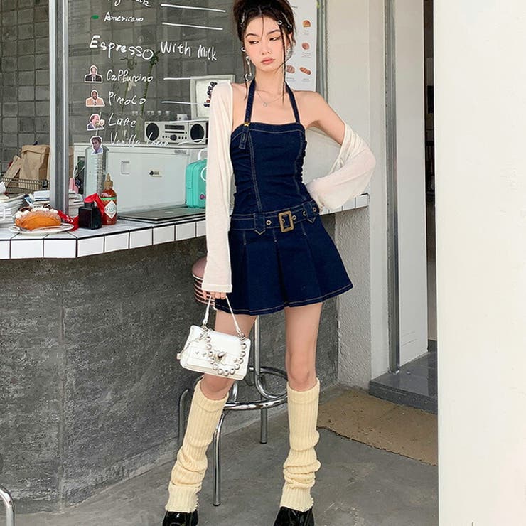 バーバリーブルーレーベル ひざ丈デニムワンピース ドット柄
