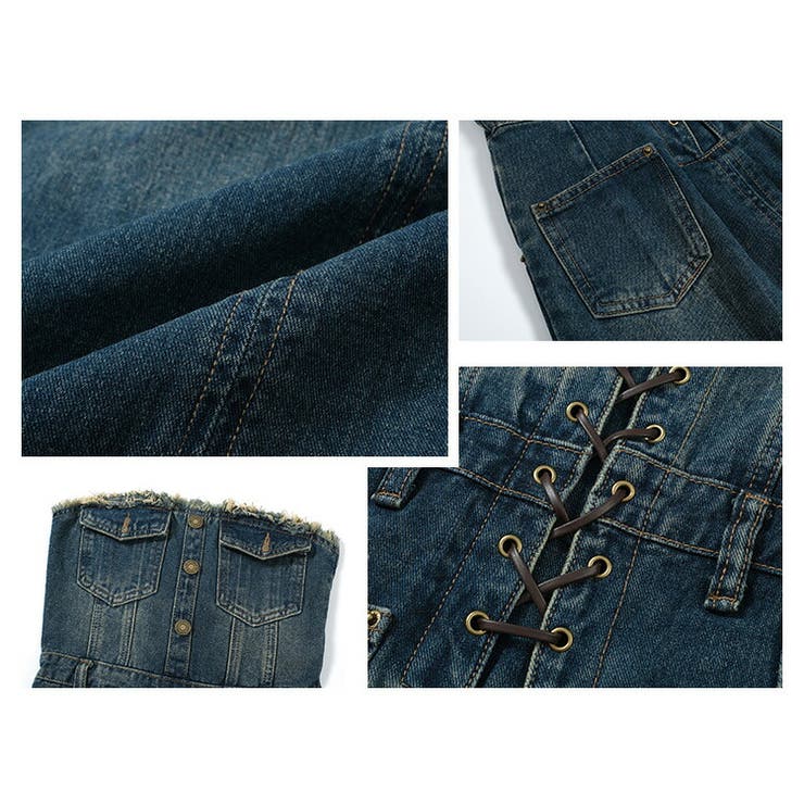 デニムワンピース ベアトップ ロングワンピ[品番：JSFW0013054