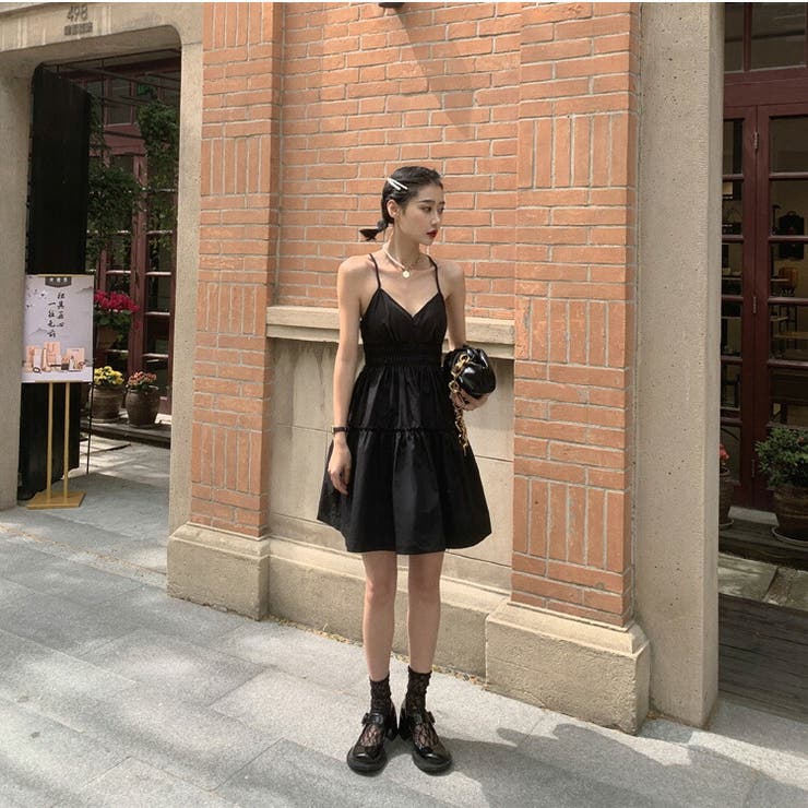 Aラインワンピース バッククロス ノースリーブワンピ[品番 Aラインワンピース バッククロス ノースリーブワンピ[品番