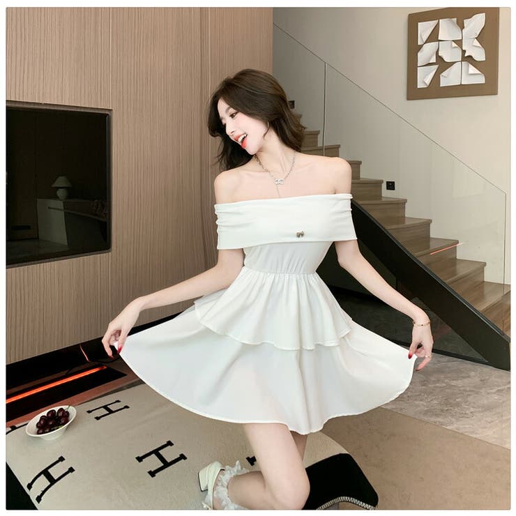 【美品】テッドベイカー　オフショルダー ラメブルー ミニワンピース ティカ Tika オフショルダーレース×ドット柄ショルダーフリル