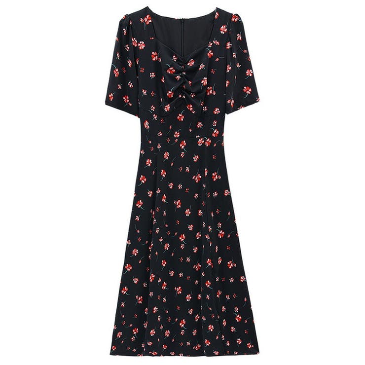 花柄ワンピース ダイヤモンドネック スリット入り | JS FASHION | 詳細画像18 