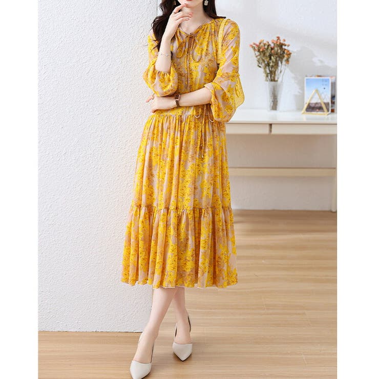 花柄ワンピース 全2色 ティアード[品番：JSFW0015381]｜JS FASHION