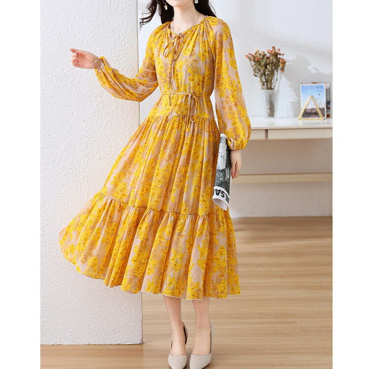 花柄ワンピース 全2色 ティアード[品番：JSFW0015381]｜JS FASHION