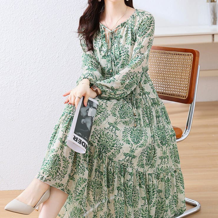 花柄ワンピース 全2色 ティアード[品番：JSFW0015381]｜JS FASHION