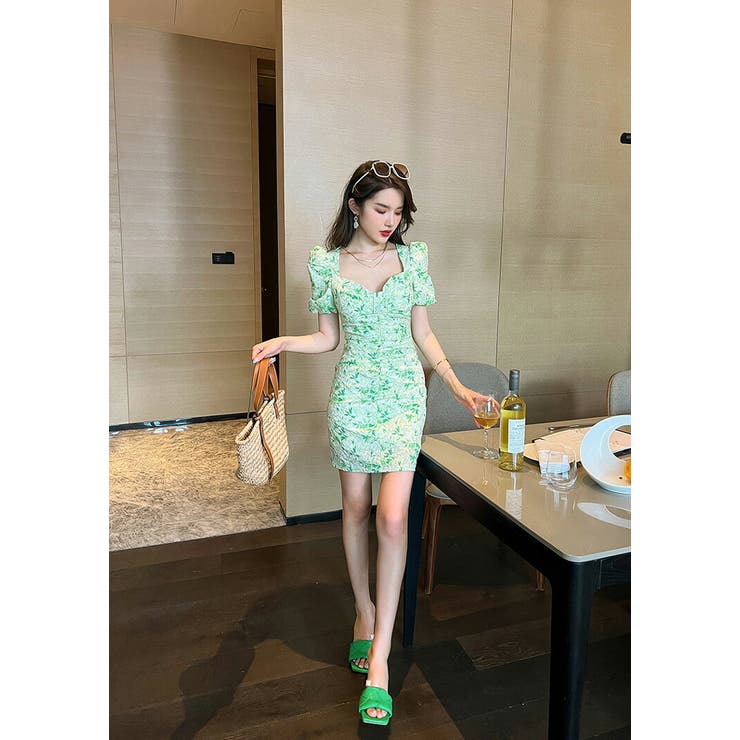 植物柄 ワンピース 総柄[品番：JSFW0013323]｜JS FASHION